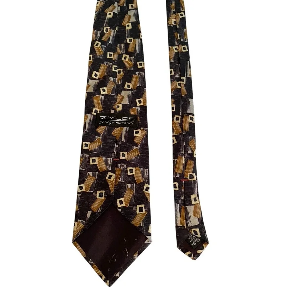 Zylos‎ George Machado Mens Silk Tie Abstract Geometric Brown Gray Made in USA